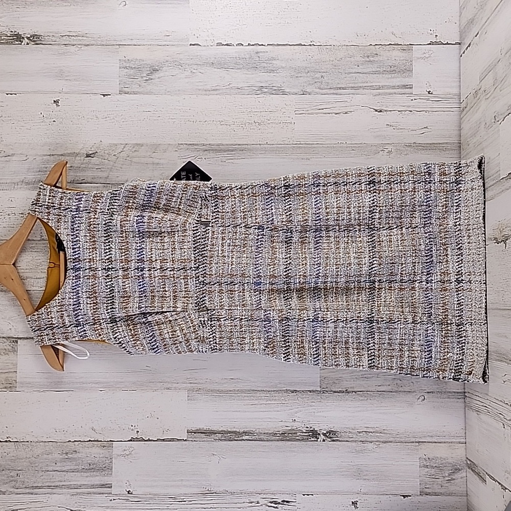 Kate and Lily cream mustard blue silver tweed sleeveless sheath dress Size 6 NEW